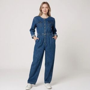 Vintage 90s Denim Jumpsuit Blue Long Sleeve Balloon Leg Size 12, Dana J EUC